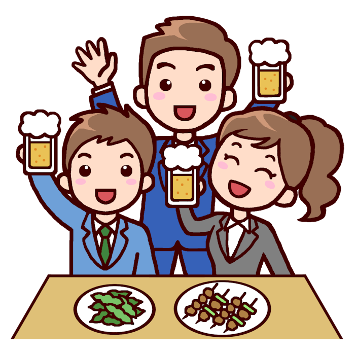 宴会1 カラー 忘年会 新年会の無料イラスト 冬の季節 行事素材