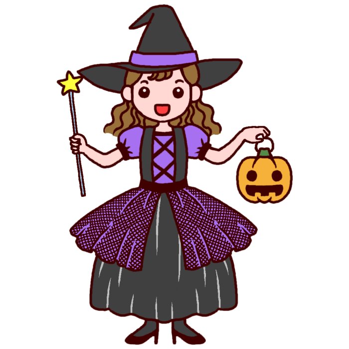 ドレスの魔女 カラー ハロウィンの無料イラスト 秋の季節 行事素材
