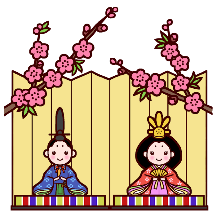 桃の花とひな壇 カラー ひな祭りの無料イラスト 春の行事 季節素材