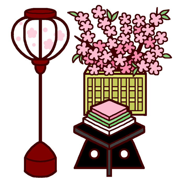 雪洞 桃の花 菱餅 カラー ひな祭りの無料イラスト 春の行事 季節素材