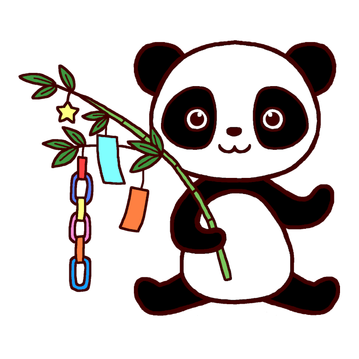 パンダと笹飾り カラー 七夕 たなばた の無料イラスト 夏の季節 行事素材