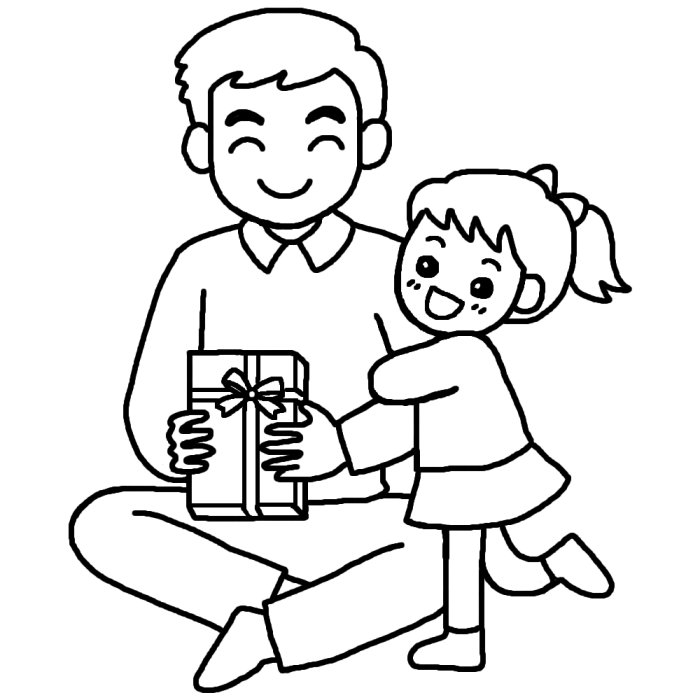 おとうさんありがとう(白黒)/父の日の無料イラスト/6月の季節・行事素材