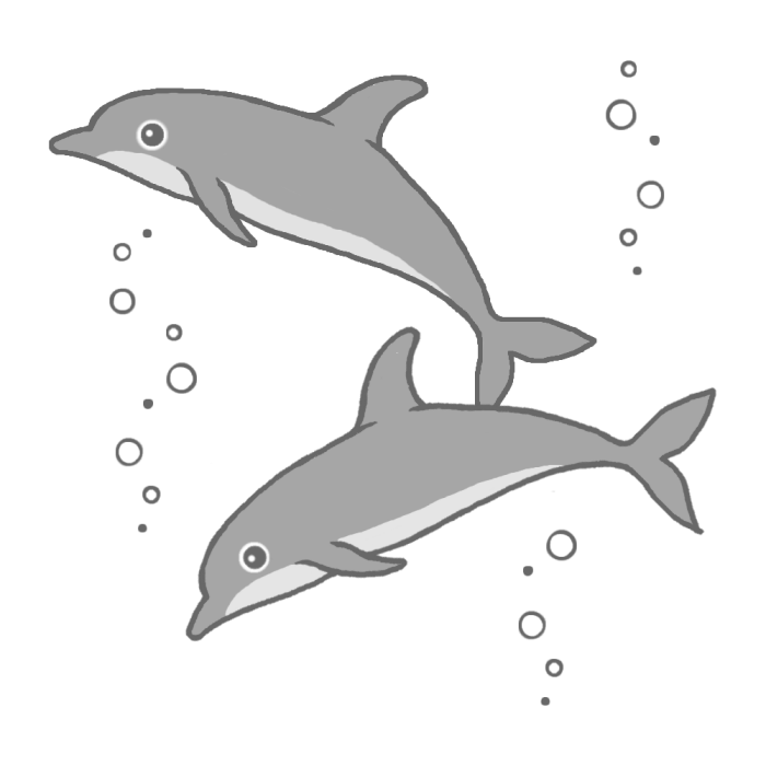 イルカ1 モノクロ 海の生き物の無料イラスト 夏の季節素材
