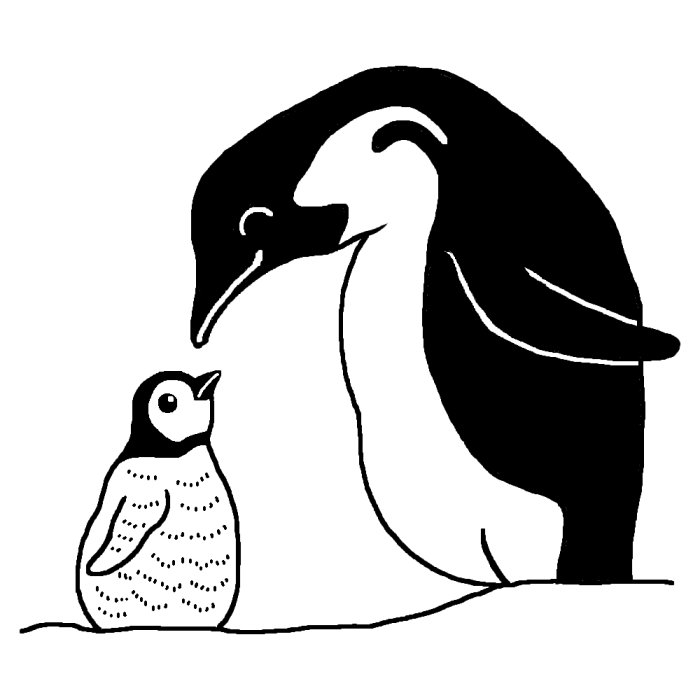 ペンギン親子 白黒 海の生き物の無料イラスト 夏の季節素材