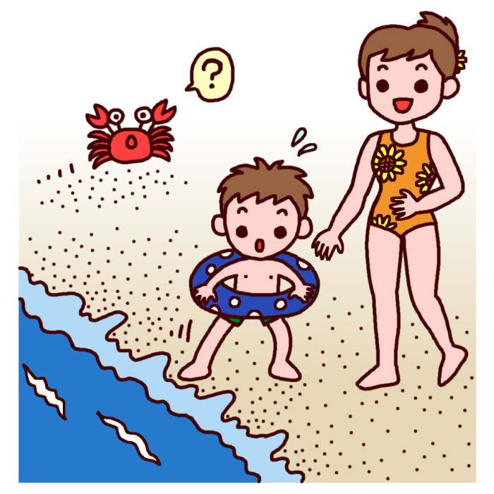 初めての海 カラー 海水浴の無料イラスト 夏の季節素材