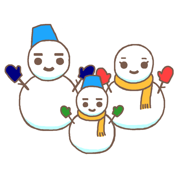 雪だるま親子 カラー 雪だるま 雪遊びの無料イラスト 冬の季節素材