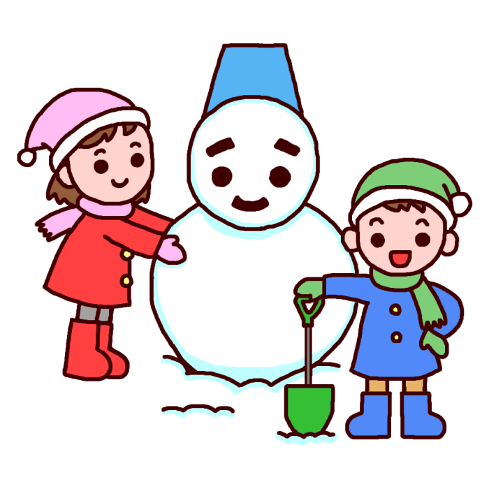 雪だるま作り カラー 雪だるま 雪遊びの無料イラスト 冬の季節素材