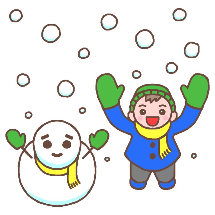 雪だるまと子供 カラー 雪だるま 雪遊びの無料イラスト 冬の季節素材