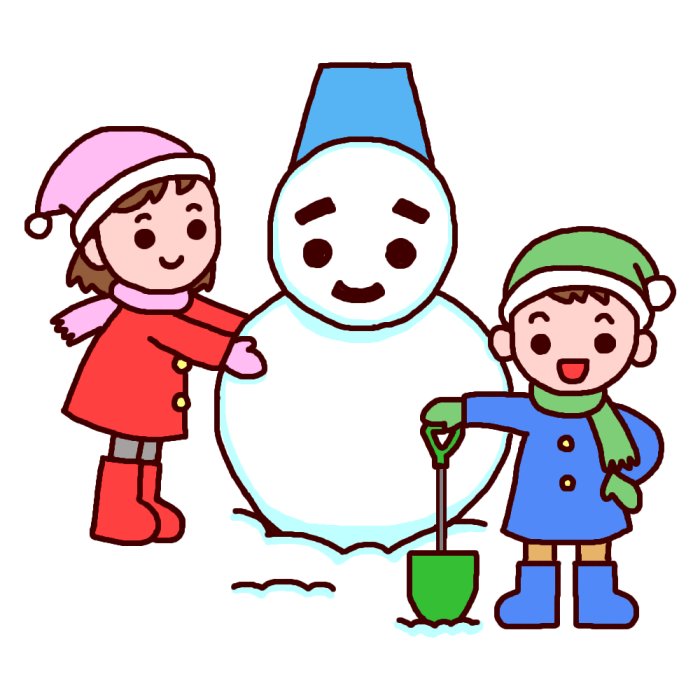 雪だるま作り(カラー)/雪2(雪だるま・雪遊び)/冬の季節・行事イラスト