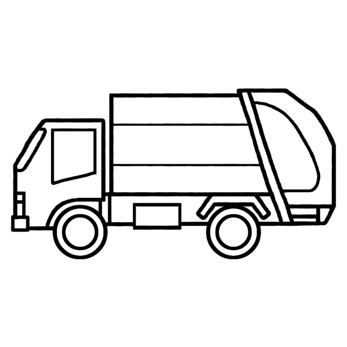 ゴミ収集車 白黒 乗り物6 乗り物 建物 無料イラスト素材