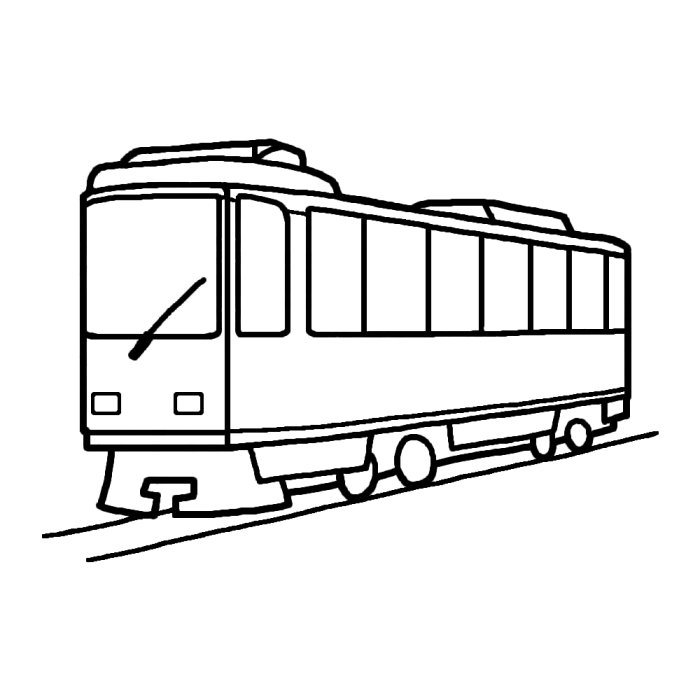 路面電車 白黒 乗り物7 乗り物 建物 無料イラスト素材
