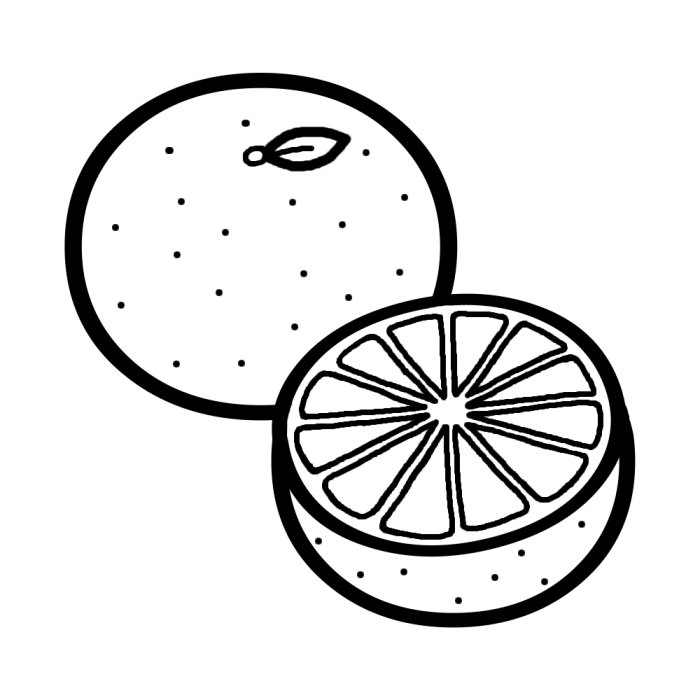 みかん 白黒 果物 食べ物 無料イラスト素材