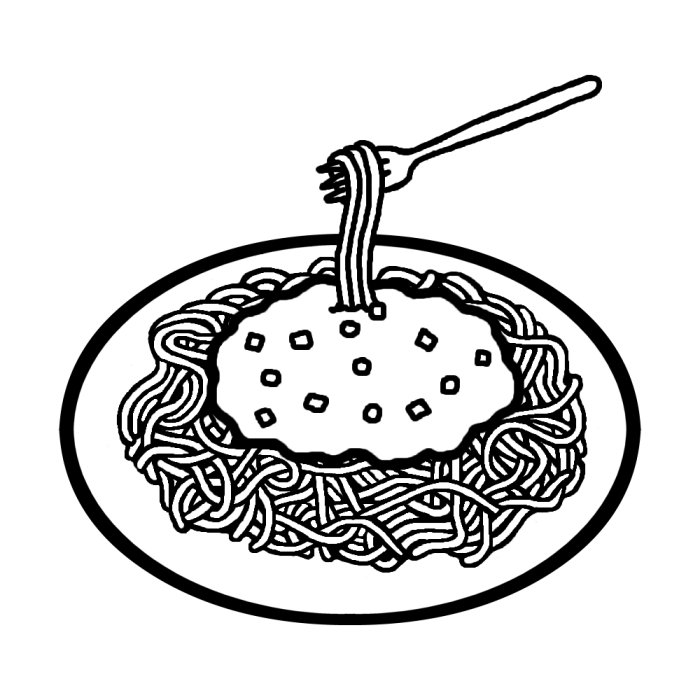 スパゲティー ミートソース 白黒 料理18 食べ物 無料イラスト素材