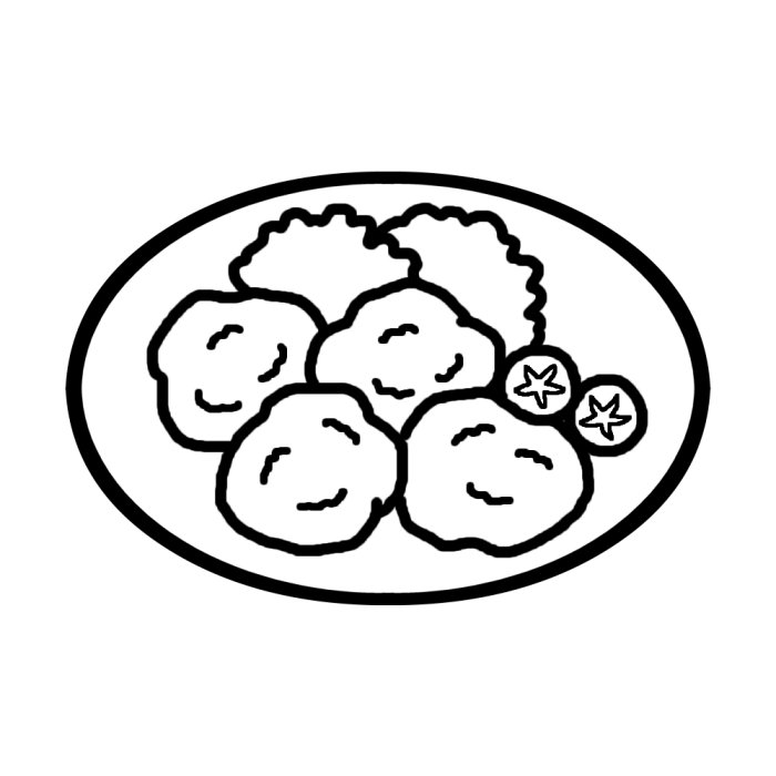 から揚げ 白黒 料理19 食べ物 無料イラスト素材