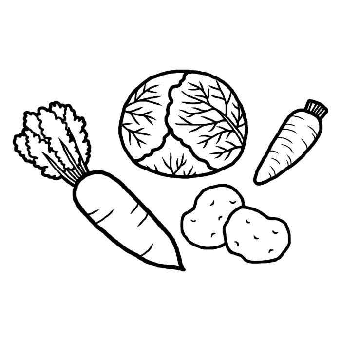 野菜 白黒 食材 食べ物 無料イラスト素材