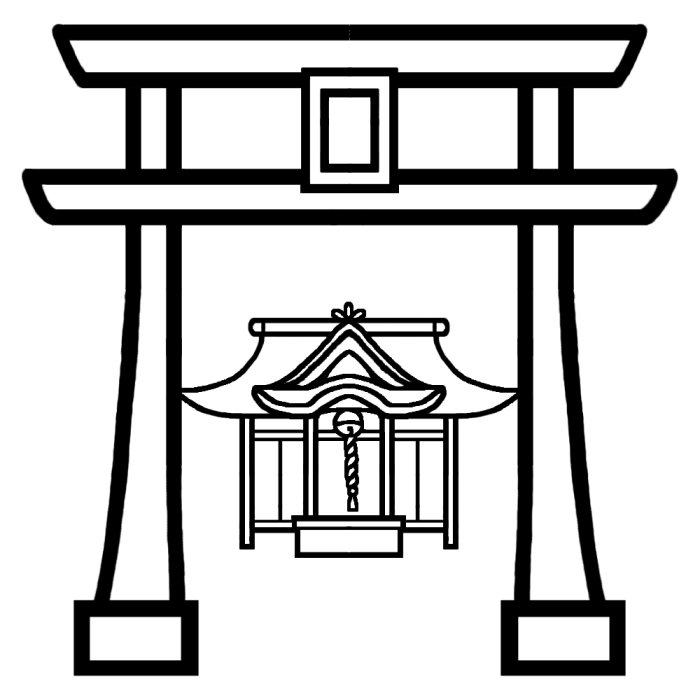 神社 白黒 建物10 乗り物 建物 無料イラスト素材