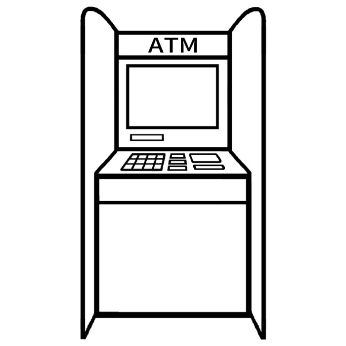 Atm 白黒 建物4 乗り物 建物 無料イラスト素材