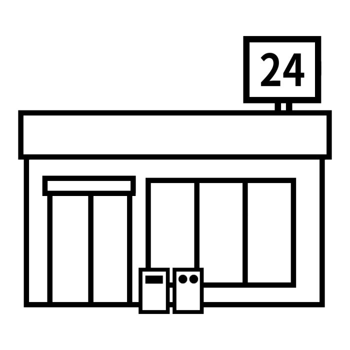 コンビニ 白黒 建物4 乗り物 建物 無料イラスト素材