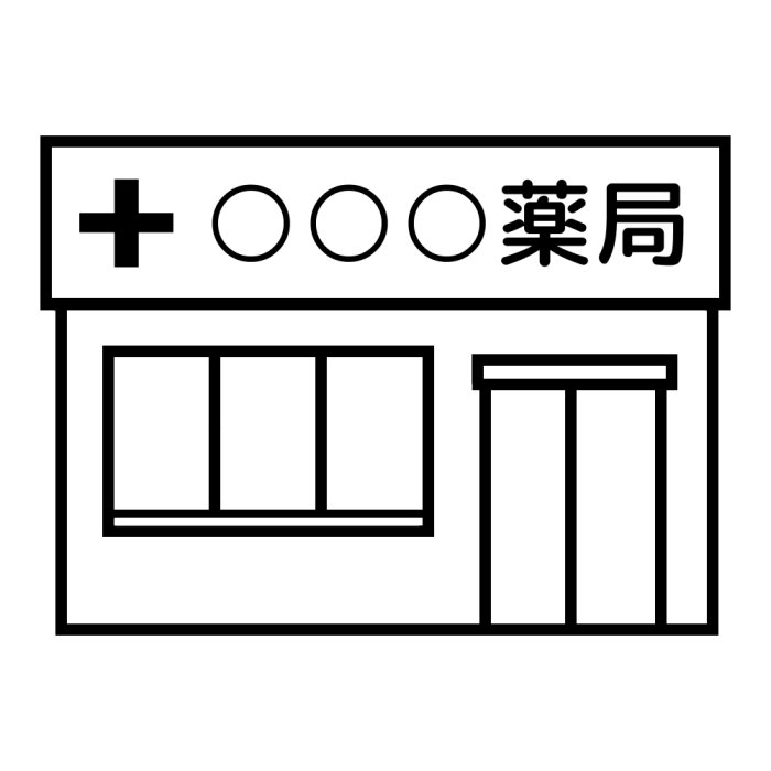 薬局 白黒 建物5 乗り物 建物 無料イラスト素材