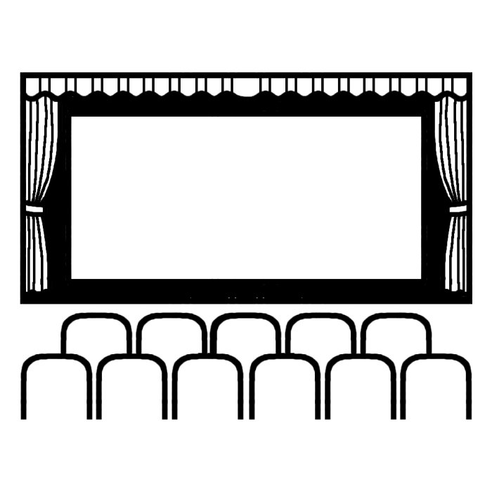 映画館 白黒 建物6 乗り物 建物 無料イラスト素材