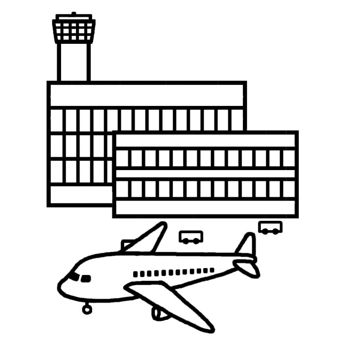 空港 白黒 建物9 乗り物 建物 無料イラスト素材