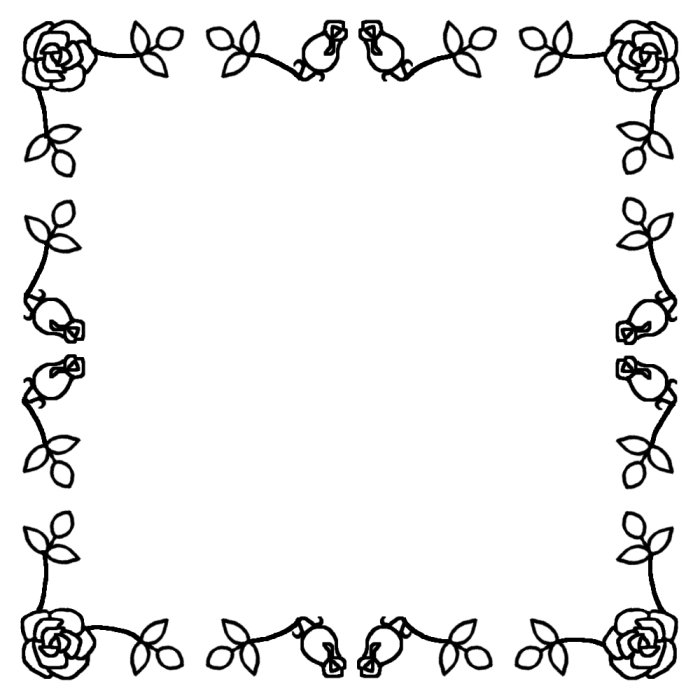 飾り枠 白黒 バラの花 枠 ふきだし 無料イラスト素材