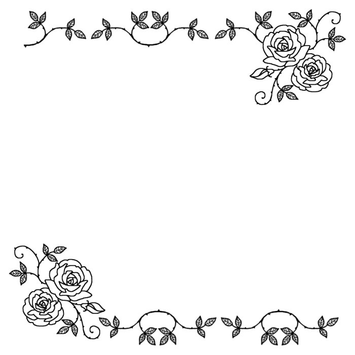 つるばら 白黒 バラの花 枠 ふきだし 無料イラスト素材