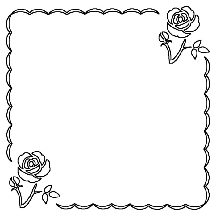 飾り枠1 白黒 バラの花 枠 ふきだし 無料イラスト素材