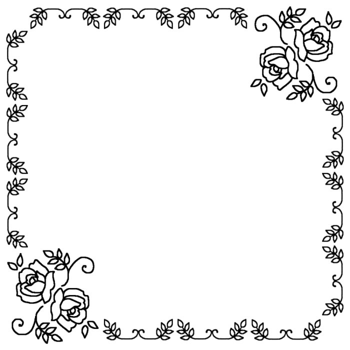 飾り枠3 白黒 バラの花 枠 ふきだし 無料イラスト素材