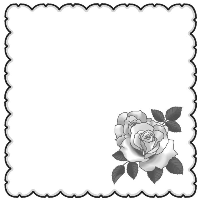バラ4 モノクロ バラの花 枠 ふきだし 無料イラスト素材