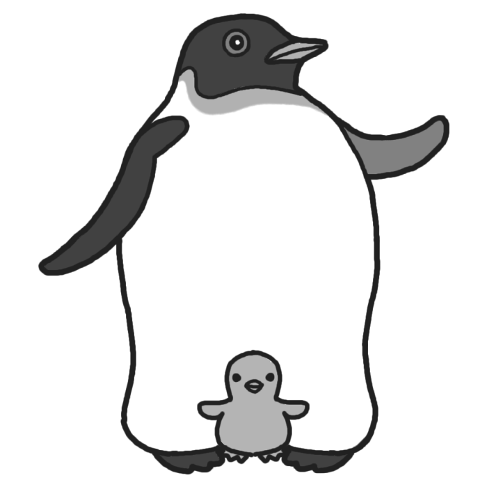 ペンギン モノクロ 動物の親子 枠 ふきだしの無料イラスト素材