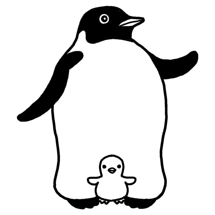ペンギン 白黒 動物の親子 枠 ふきだしの無料イラスト素材