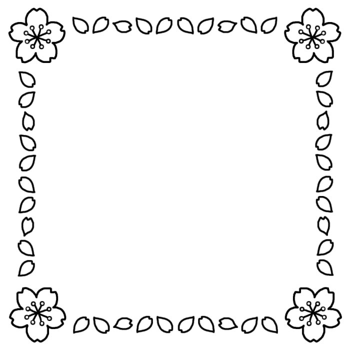 さくら3 白黒 サクラ 桜 花 枠 ふきだし 無料イラスト素材